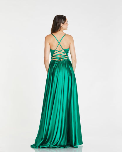 Tiffanys Pandora Prom Dress SATIN DRESS WITH POCKETS dOTIQUE CHESTERFIELD GREEN EMERALD PROM DRESS BACK