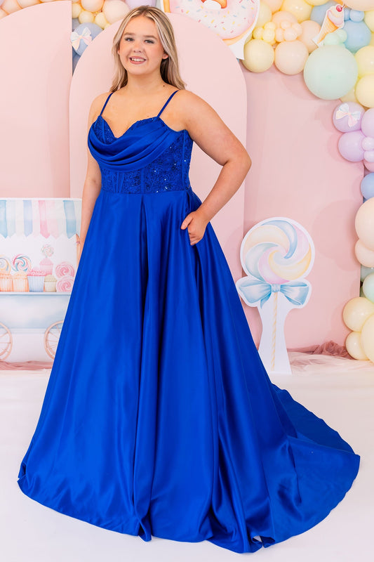 Prom Frocks PF1105 Royal Blue Satin Prom Dress - Dotique