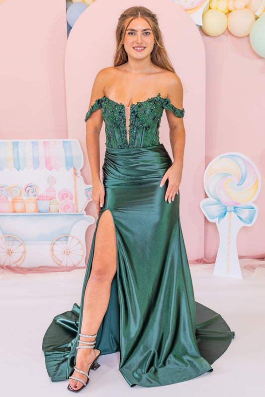 Prom Frocks PF1110 Dark Green Stretch Satin Prom Dress - Dotique