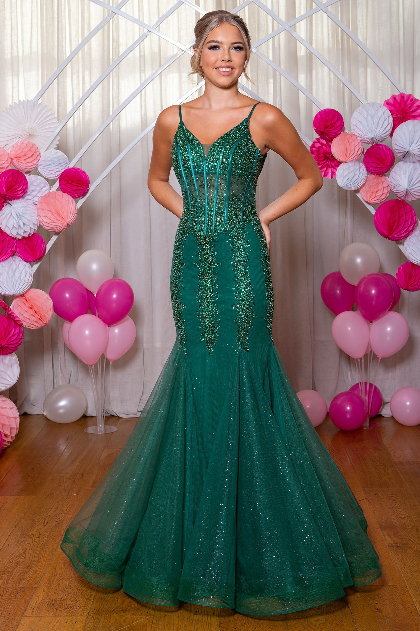 Prom Frocks PF9767 Green Sparkle Tulle Fishtail Prom Dress – Dotique Prom