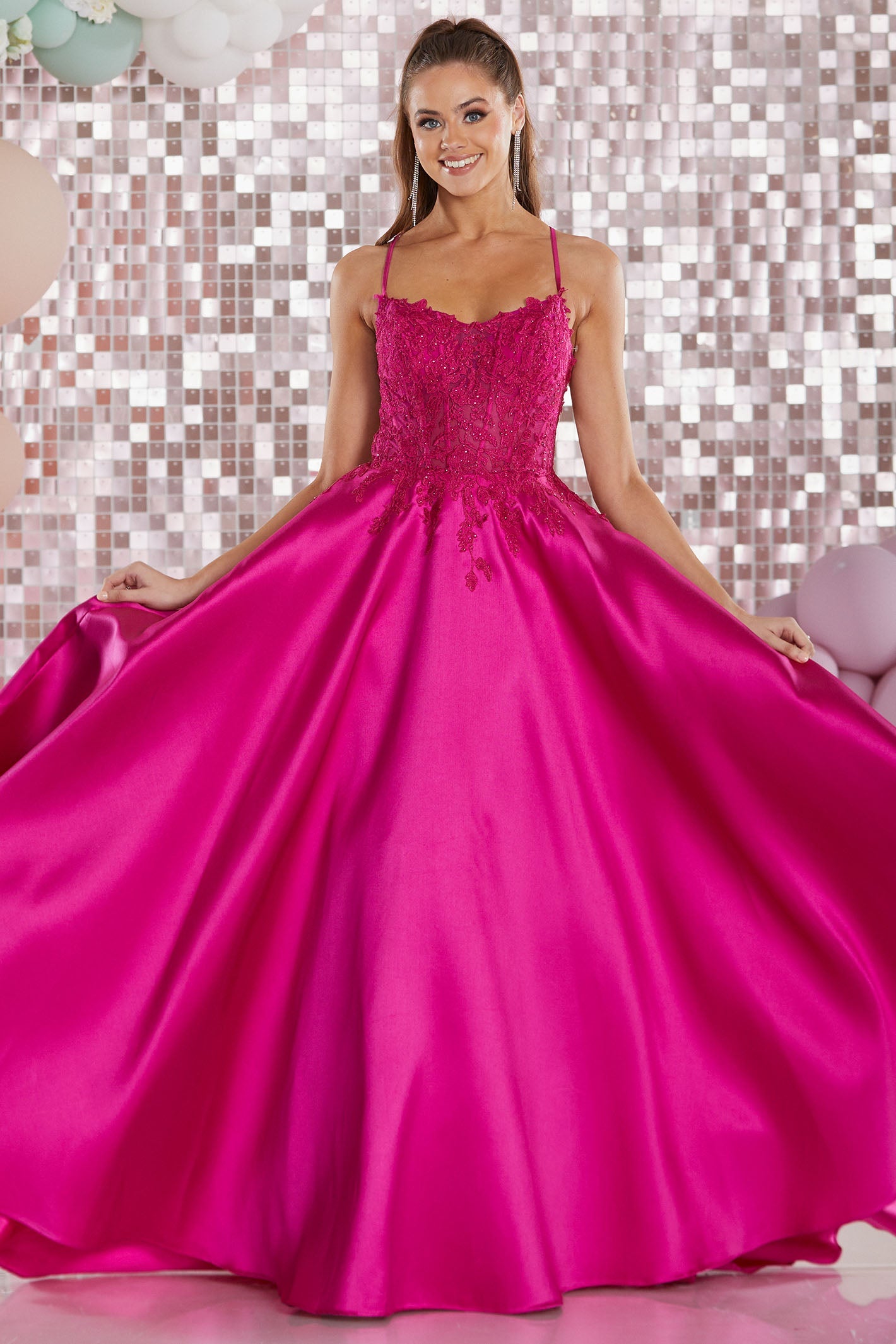 Tiffanys Prom Aaden Fuchsia Pink Lace Back Prom Ballgown - Dotique