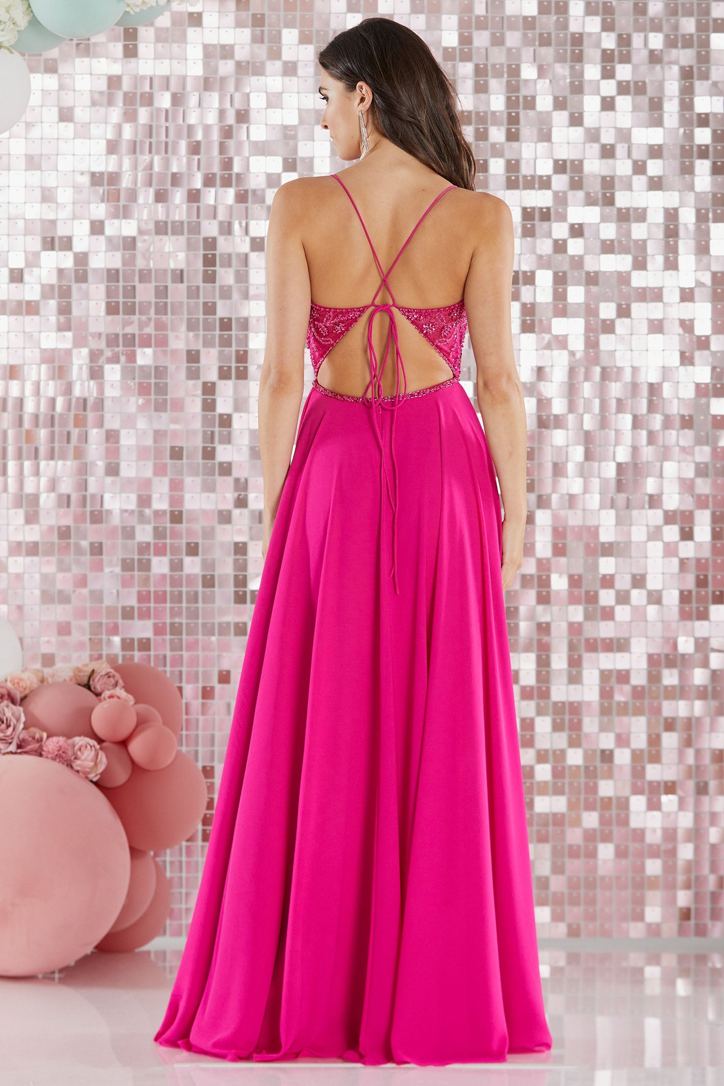 Tiffanys Prom Della Fuchsia Pink Low Back Chiffon Prom Dress - Dotique Chesterfield