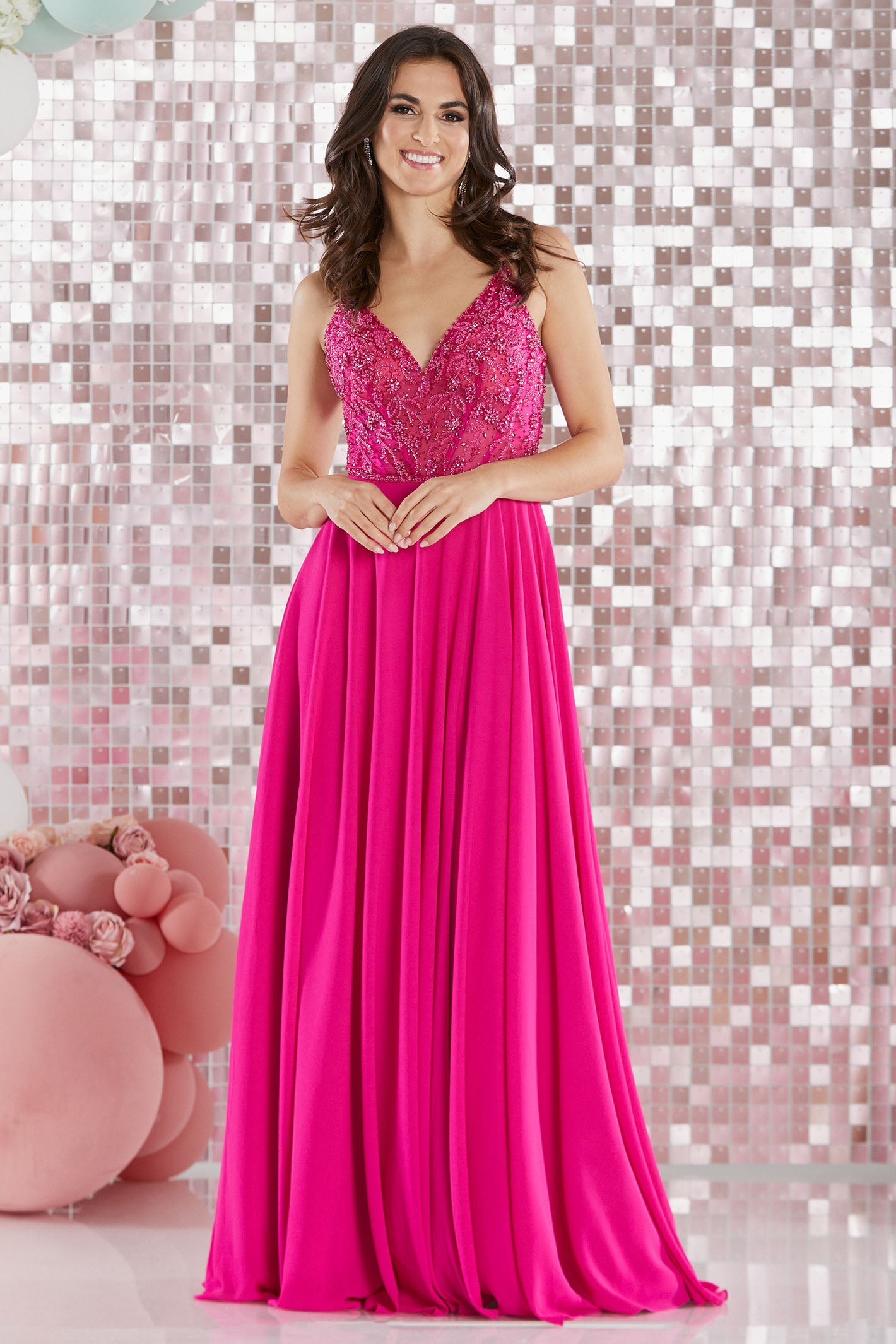 Tiffanys Prom Della Fuchsia Pink Low Back Chiffon Prom Dress - Dotique Chesterfield