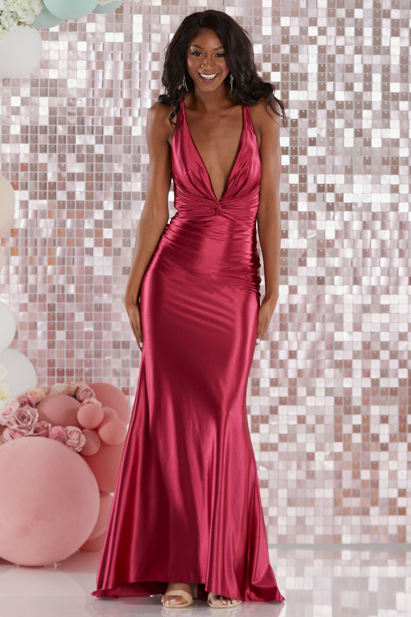 Tiffanys Prom Morley Magenta Pink Plunge Neck Prom Dress - Dotique Chesterfield